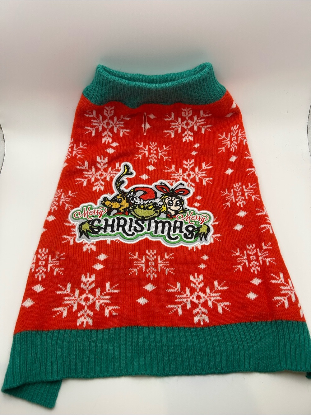 The Grinch Holiday Christmas Dog Sweater - Red & Green Snowflake Knit Size Small